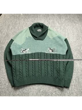 VTG 80s/90s Porto Cruz Sweater Women’s L Green Knit Roll Collar Hockey Goalie